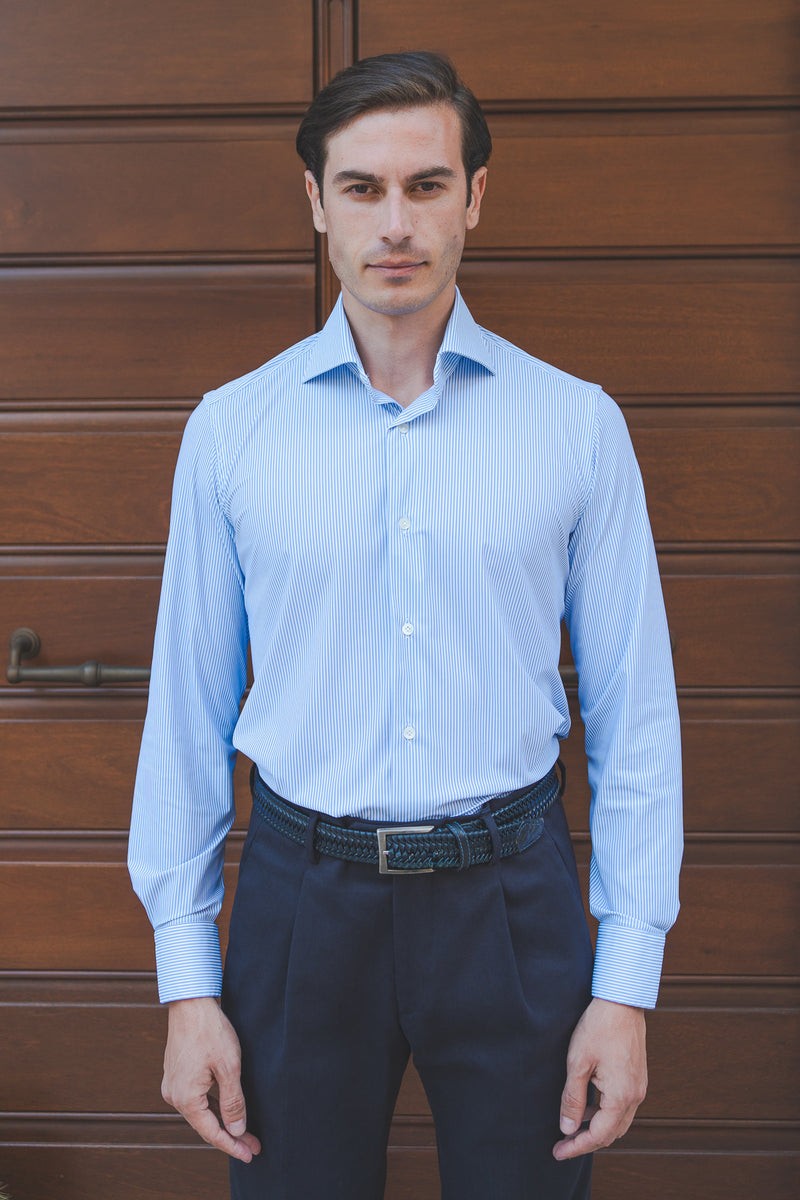 Striped Azure No Iron Techincal Fabrics Shirt