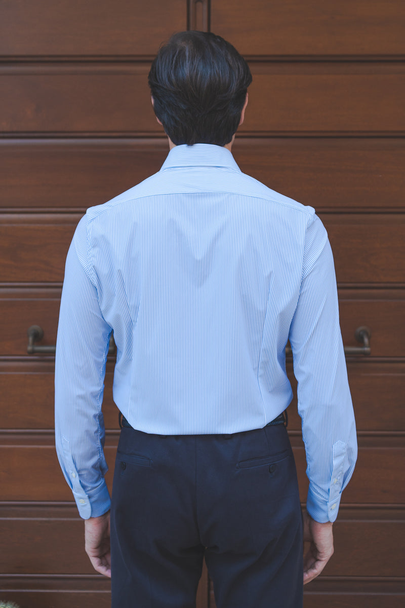 Striped Azure No Iron Techincal Fabrics Shirt