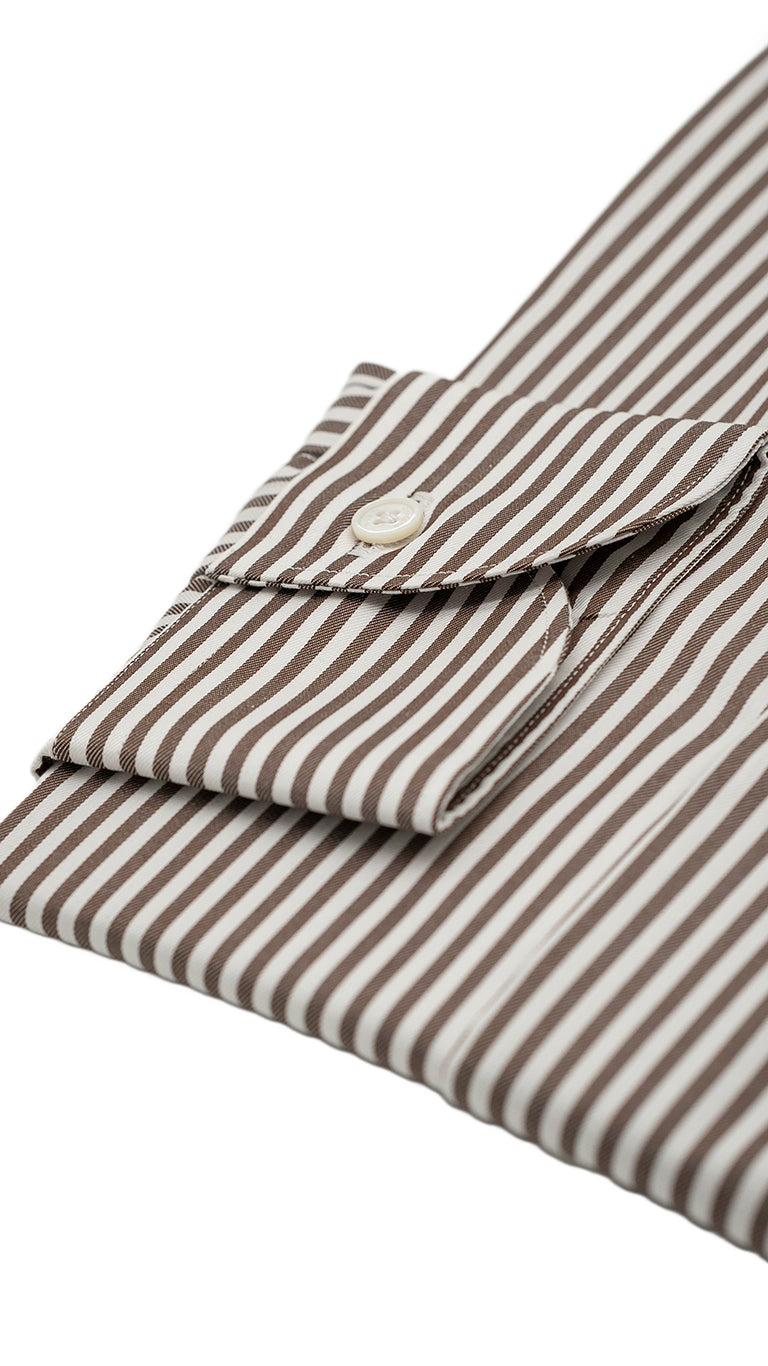 Camicia in twill a righe marrone