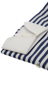 White Collar Bold Striped Blue Popeline Shirt