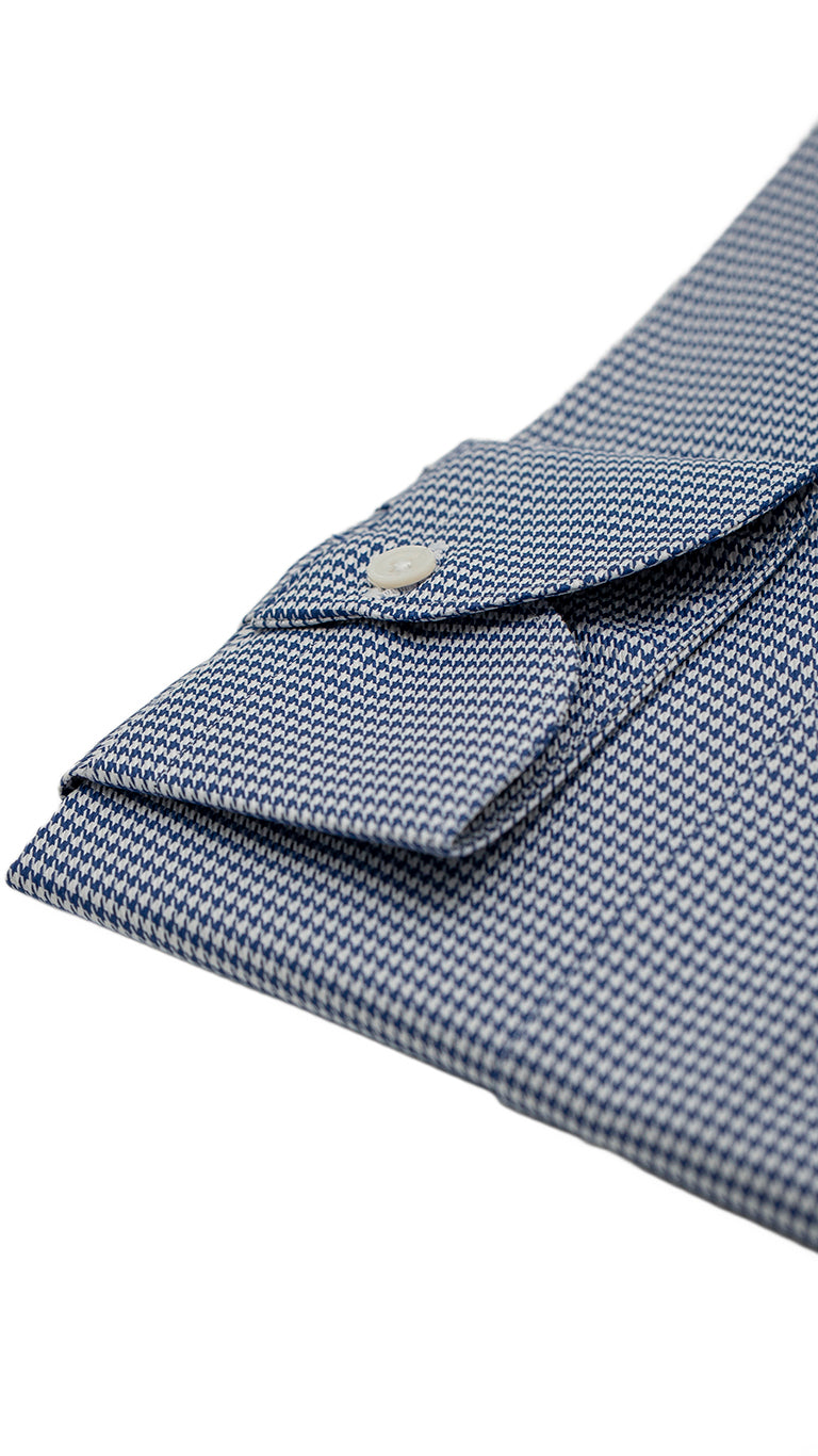 Easy Iron Pied-De-Poule Twill Shirt Blue