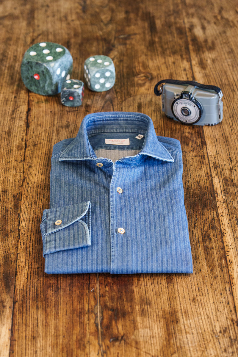 Embossed Denim Blue Shirt