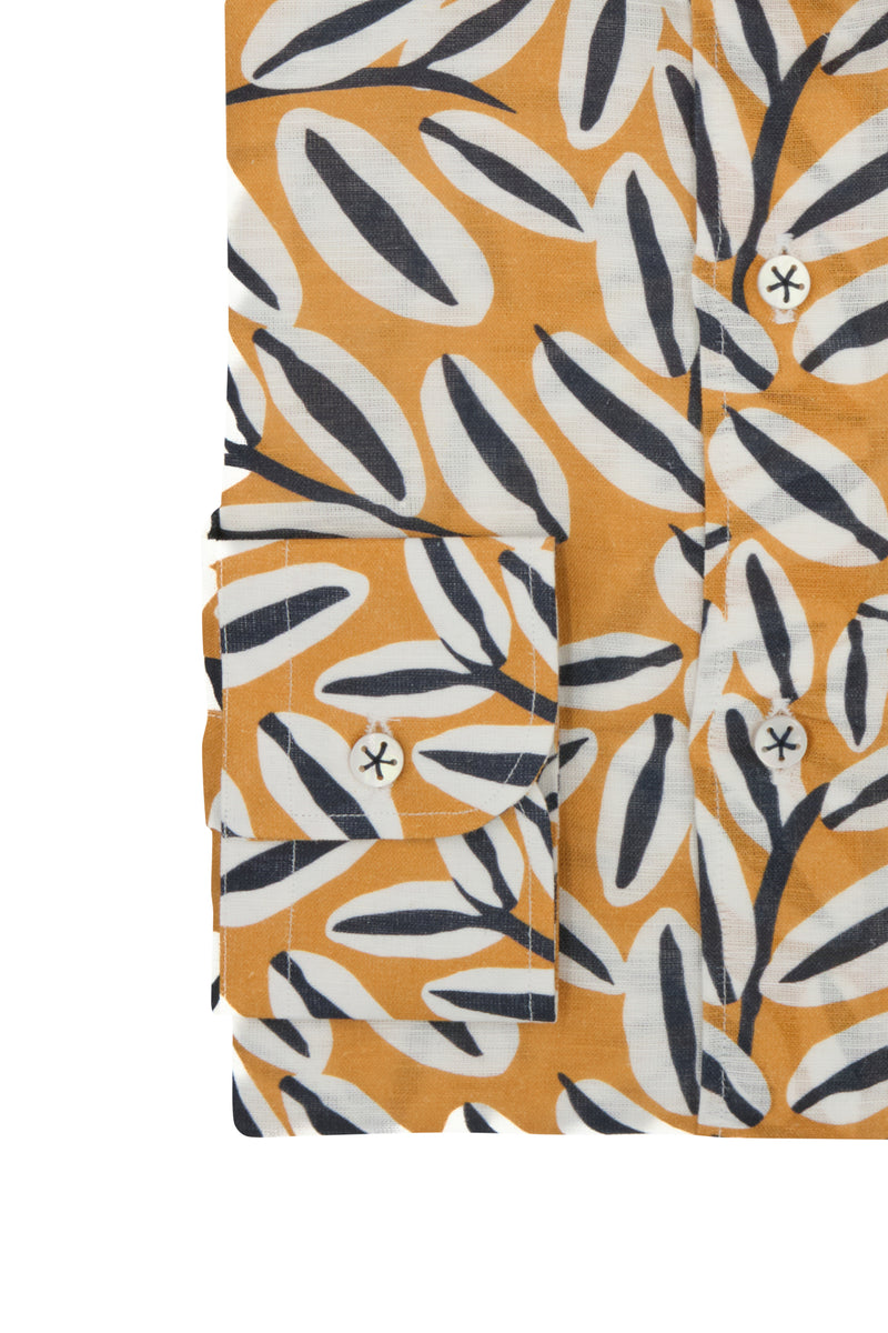 Yellow Palm Print Linen Blend Shirt