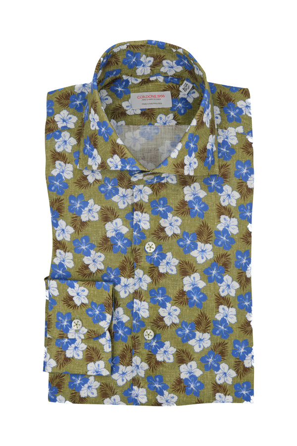 Green  Ibisco Print Linen Shirt