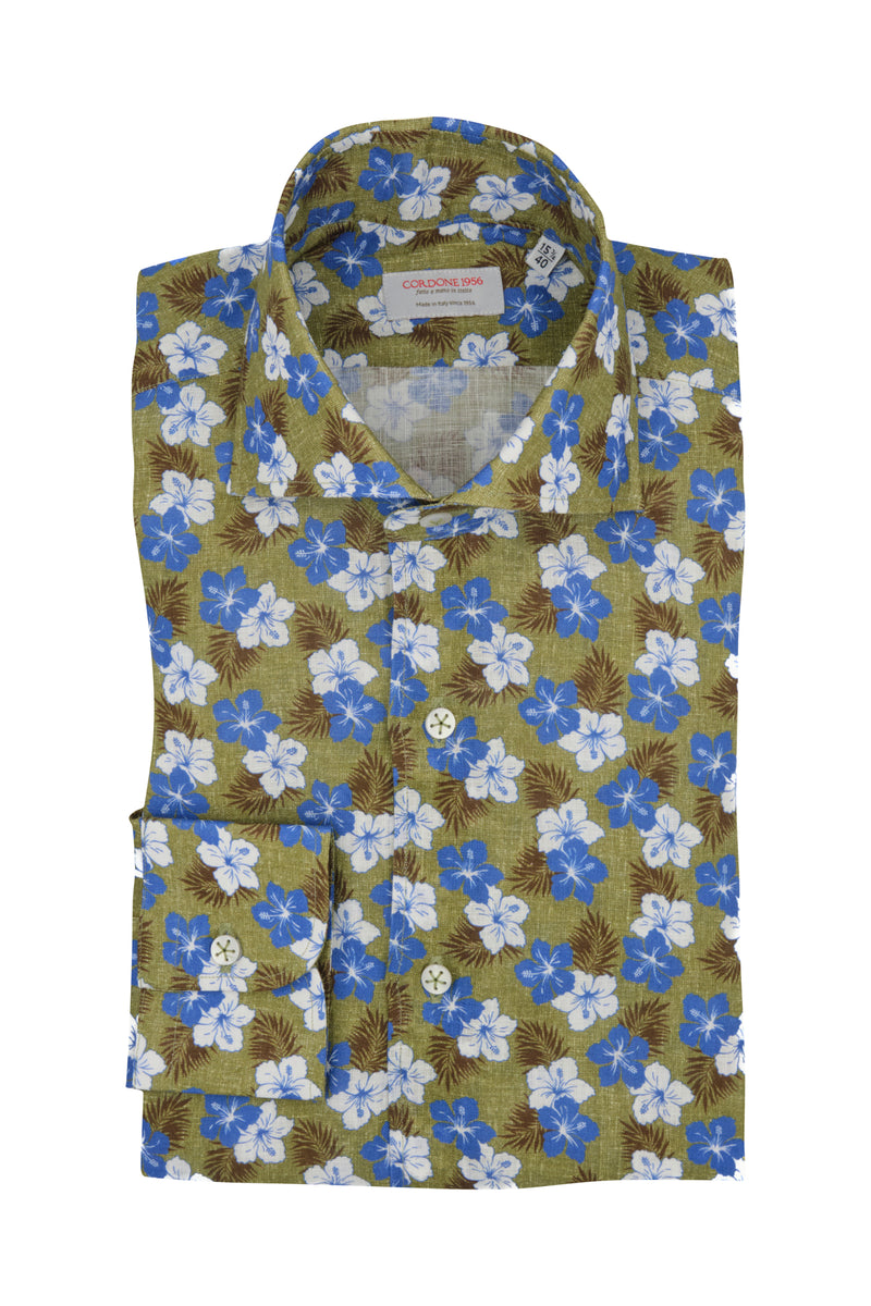 Green  Ibisco Print Linen Shirt