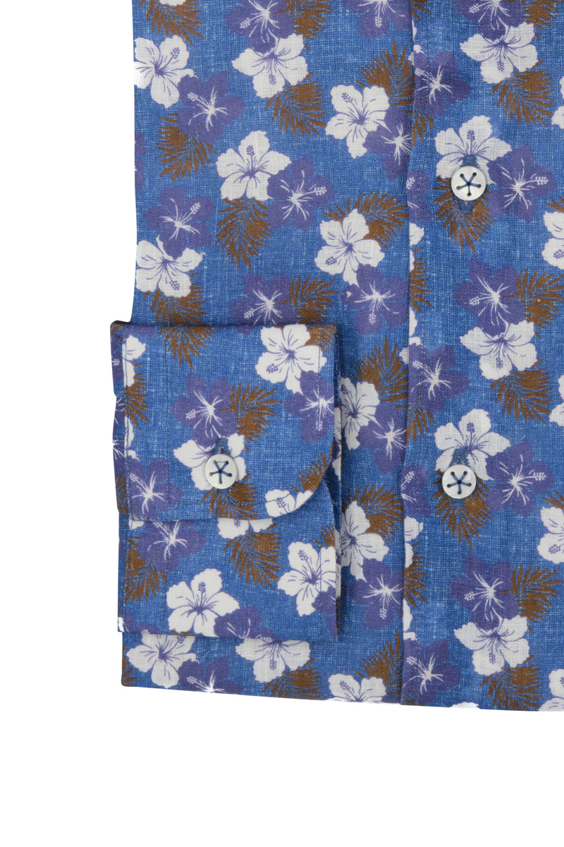 Blue Ibisco Print Linen Shirt