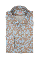 Brown Floral Print Linen Shirt