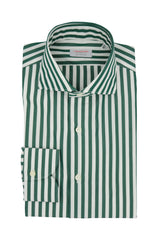 Camicia Righe Larghe Popeline Verde Scuro