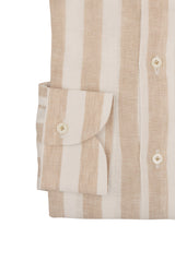 Bold Striped Linen Shirt Beige