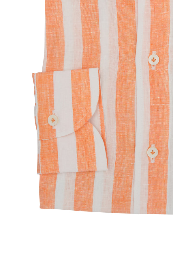 Bold Striped Linen Shirt Orange