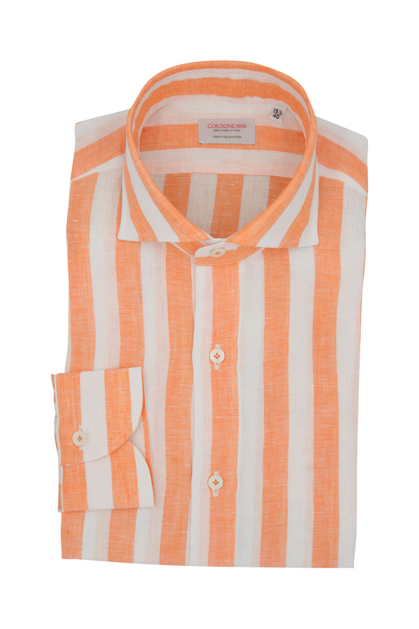 Bold Striped Linen Shirt Orange