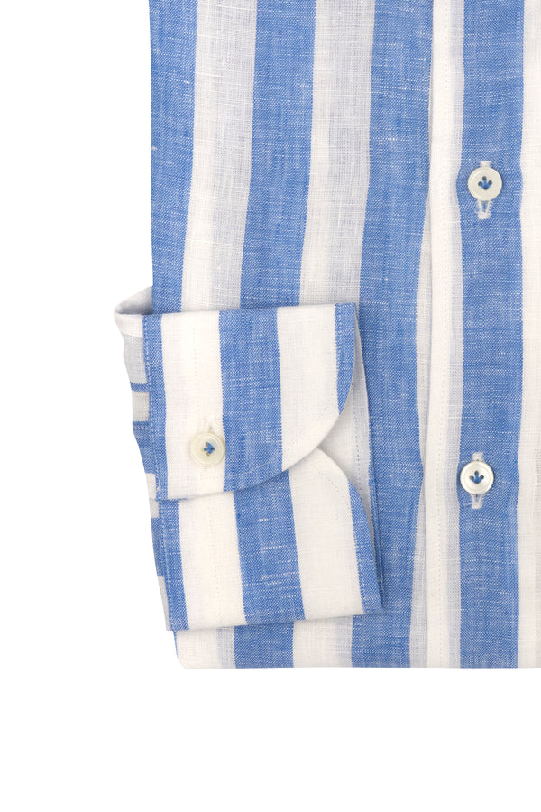 Bold Striped Linen Shirt Blue