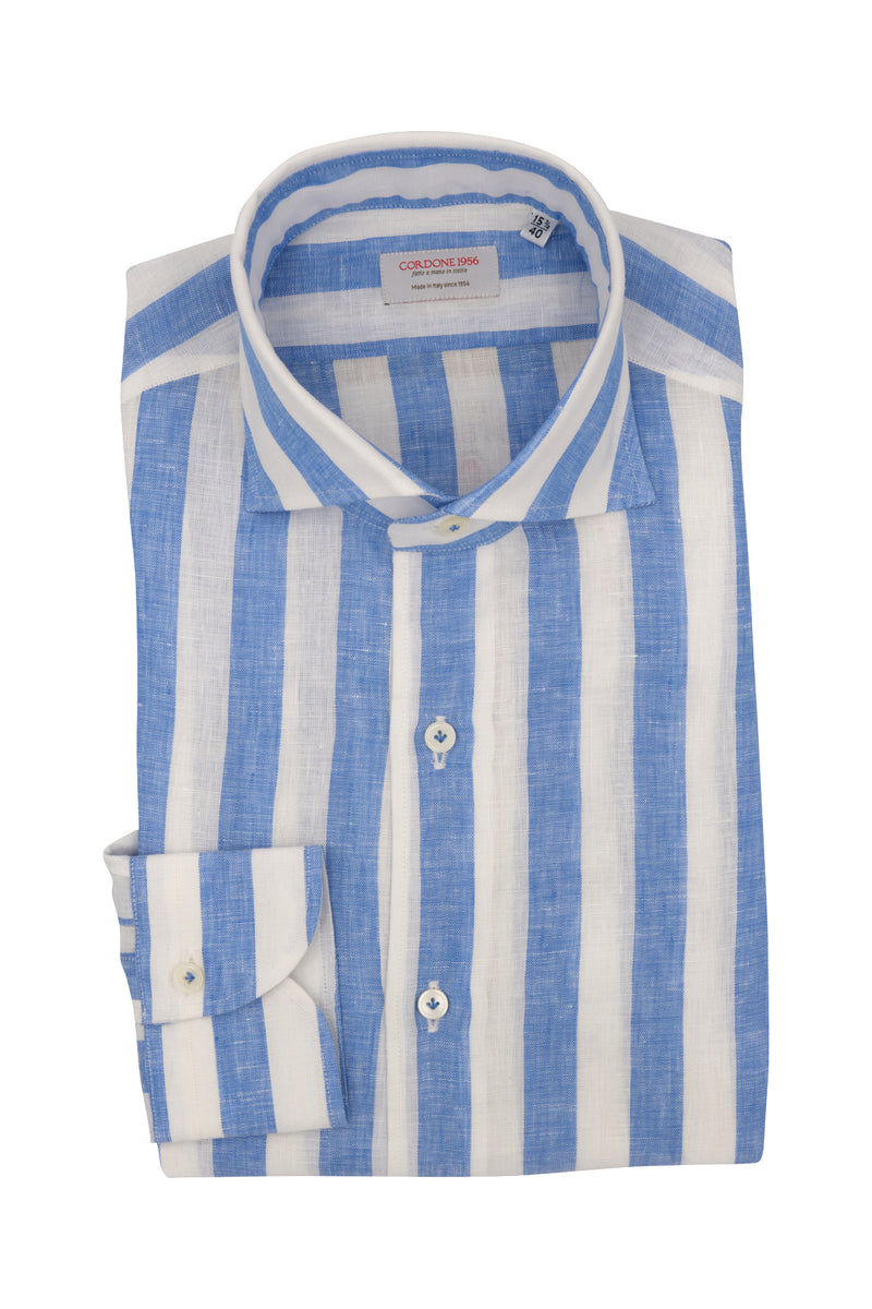 Bold Striped Linen Shirt Blue