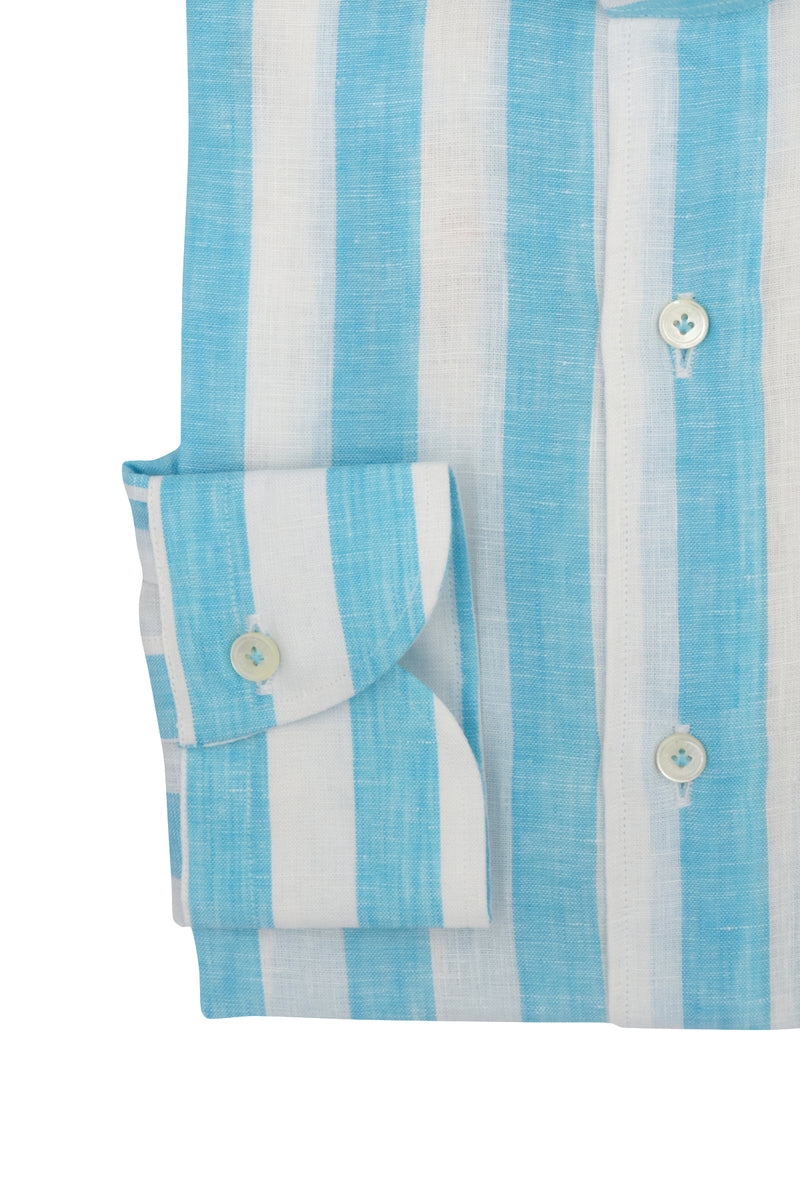 Bold Striped Linen Shirt Azure