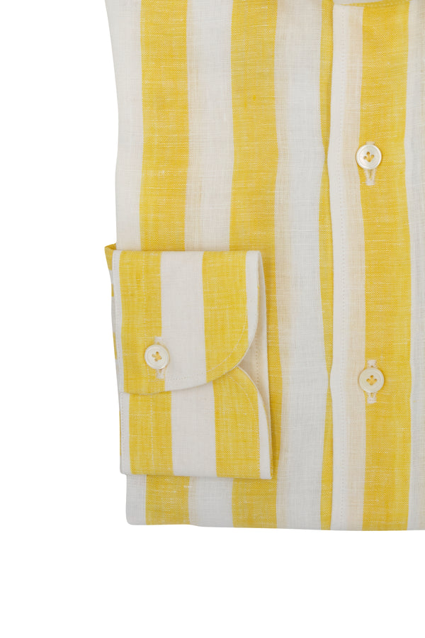 Bold Striped Linen Shirt Yellow