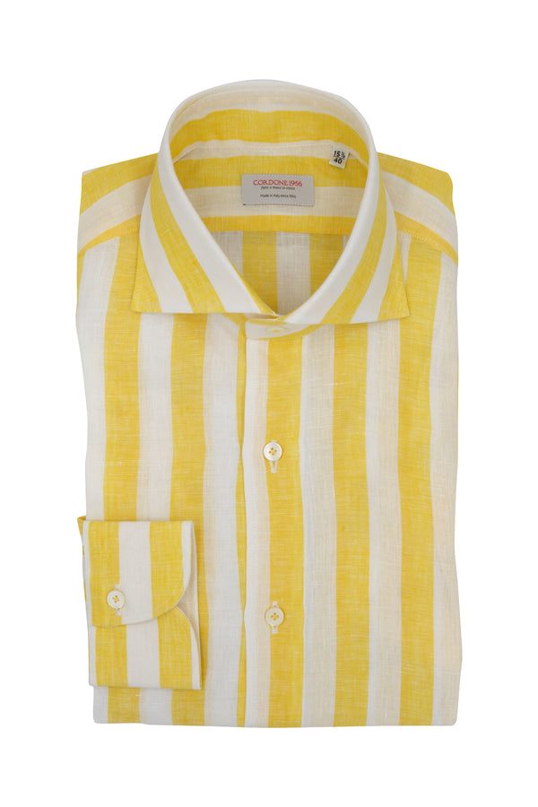 Bold Striped Linen Shirt Yellow