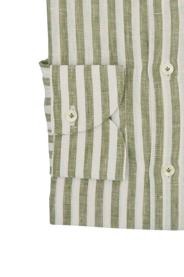 Striped Linen Shirt Military Green