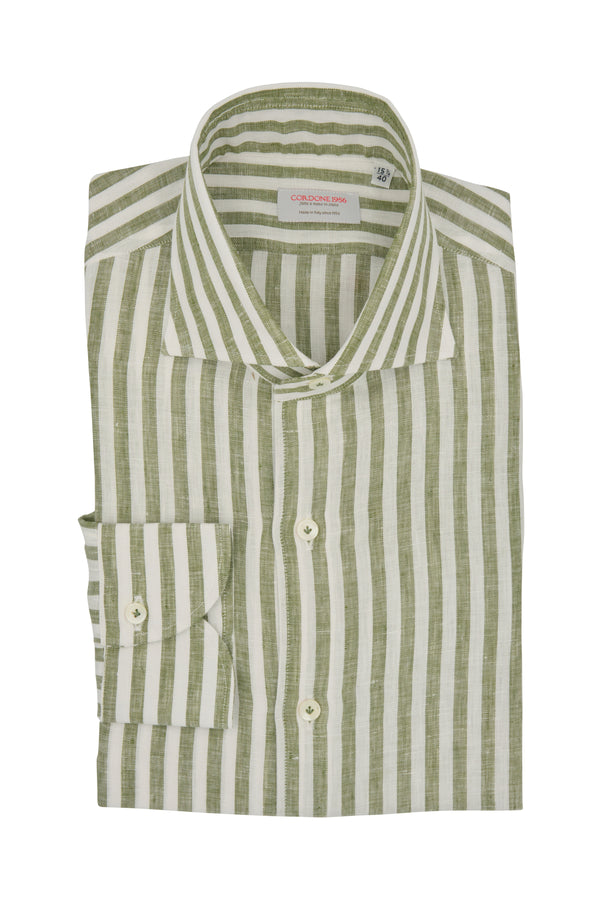 Striped Linen Shirt Military Green