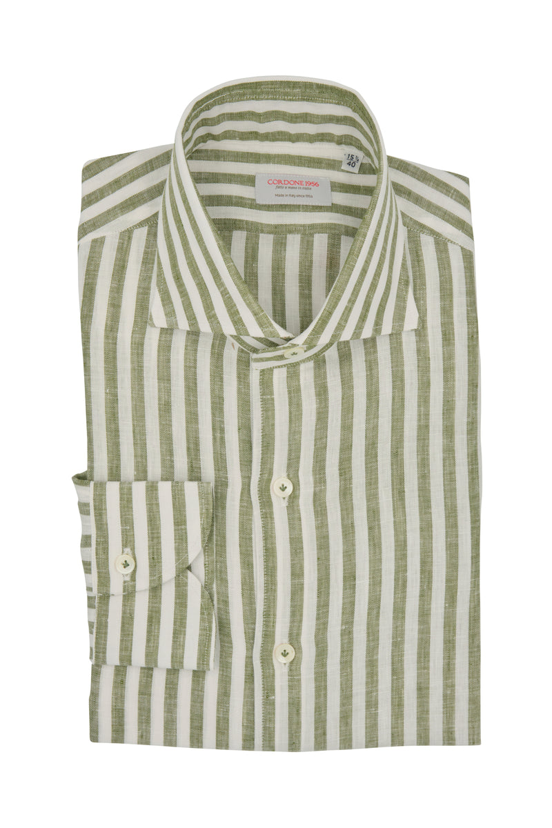 Striped Linen Shirt Military Green Slim Fit / S 38 - 15 Striped Linen Shirt Military Green Slim Fit / S 38 - 15