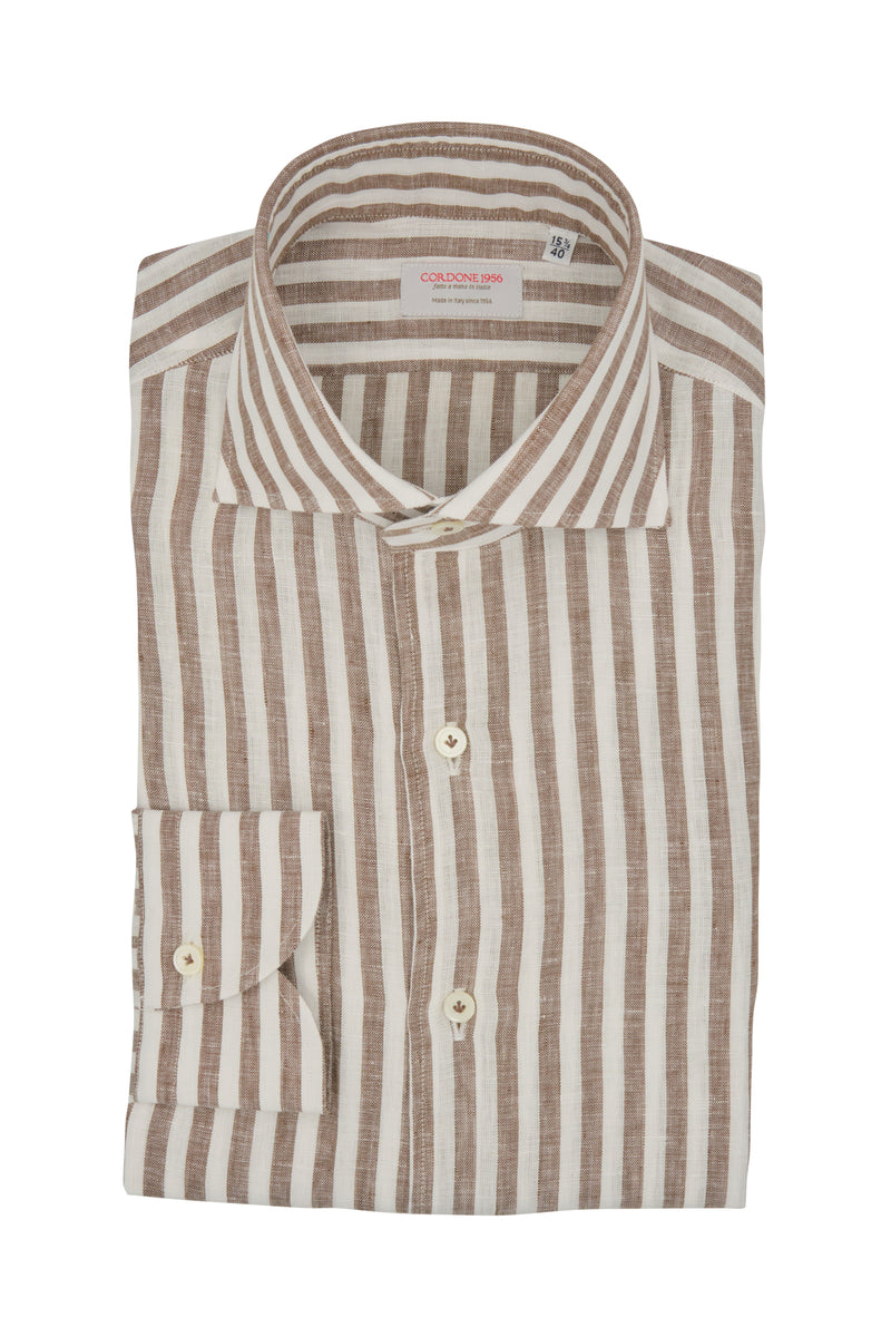 Striped Linen Shirt Brown