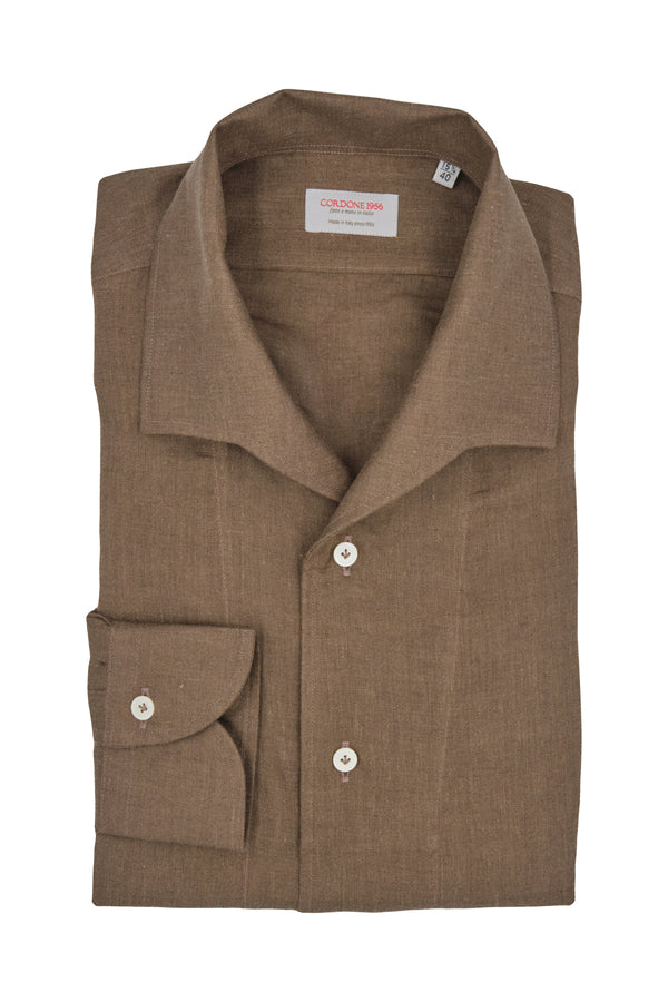 Brown Linen Capri Collar Shirt