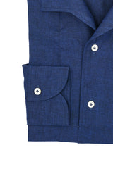 Camicia Collo Capri Tinta Unita Lino Blu