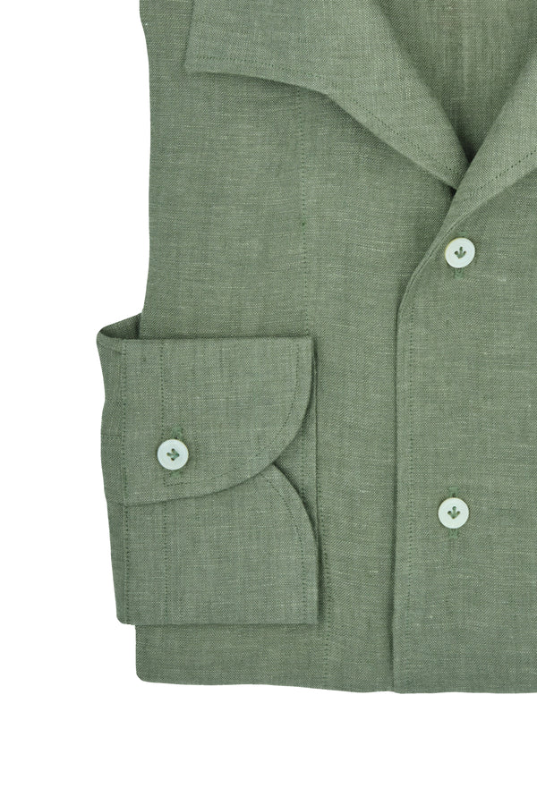 Military Green Linen Capri Collar Shirt