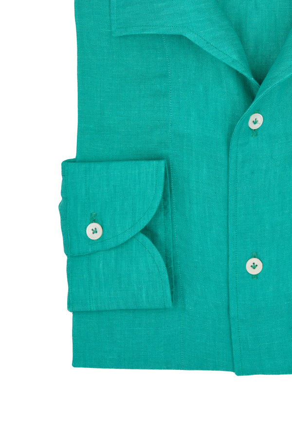 Water Green Linen Capri Collar Shirt