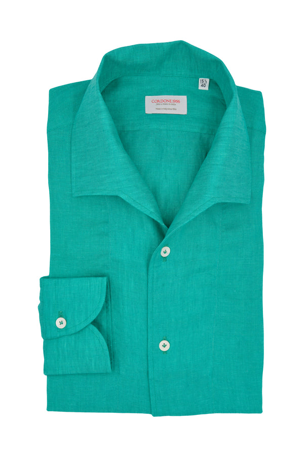 Water Green Linen Capri Collar Shirt