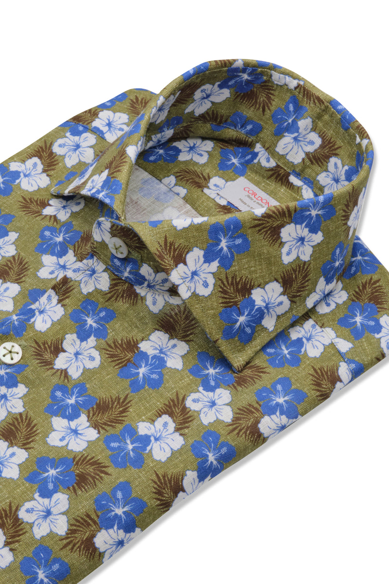 Green  Ibisco Print Linen Shirt