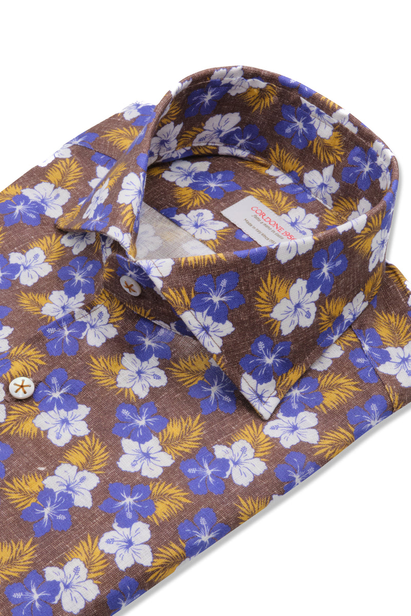 Brown Ibisco Print Linen Shirt