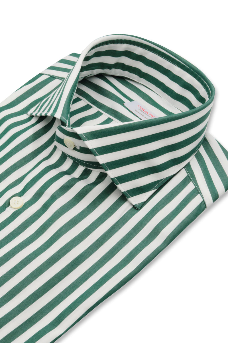 Camicia Righe Larghe Popeline Verde Scuro