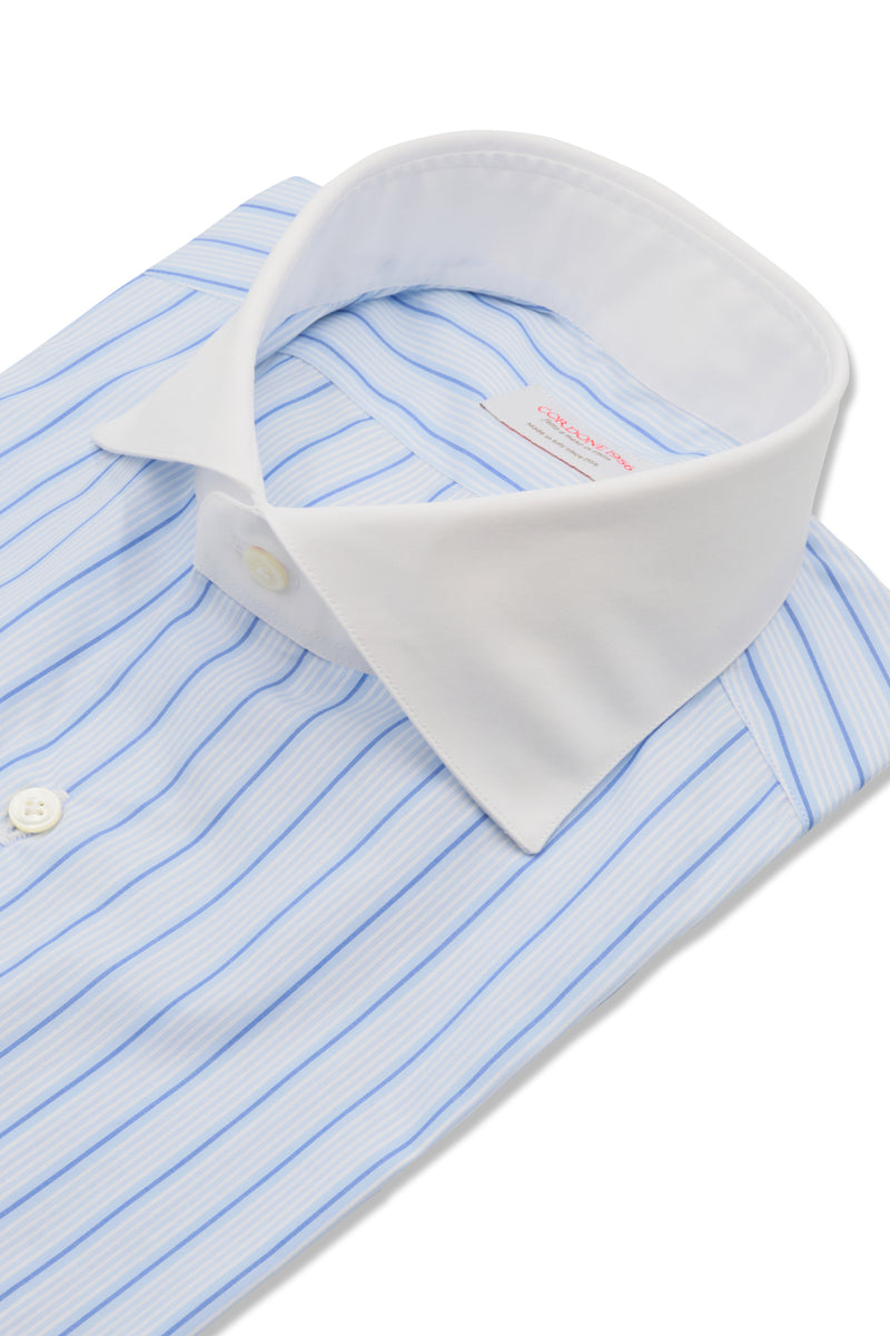 White Collar Striped Popeline Shirt