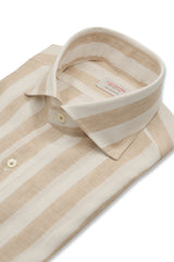 Bold Striped Linen Shirt Beige