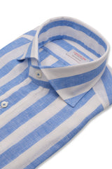 Bold Striped Linen Shirt Blue