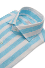 Bold Striped Linen Shirt Azure