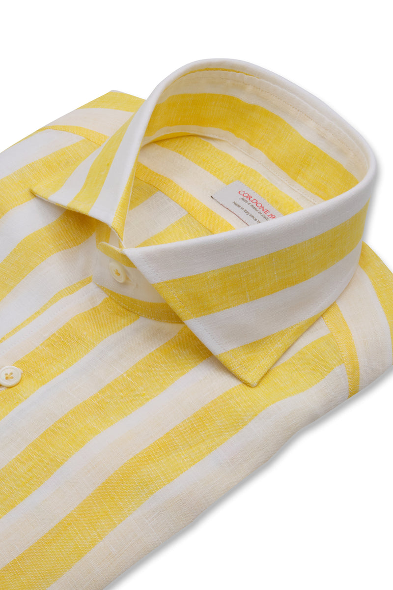 Bold Striped Linen Shirt Yellow