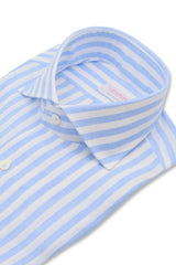 Camicia Righe Lino Blu