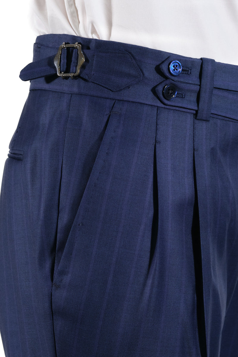 Blue pinstriped two-button suit  - Italian Cotton - Handmade in Italy