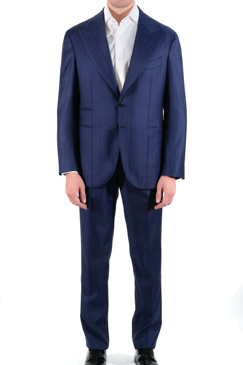 Blue pinstriped two-button suit  - Italian Cotton - Handmade in Italy