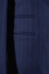 Blue pinstriped two-button suit  - Italian Cotton - Handmade in Italy