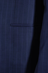 Blue pinstriped two-button suit  - Italian Cotton - Handmade in Italy