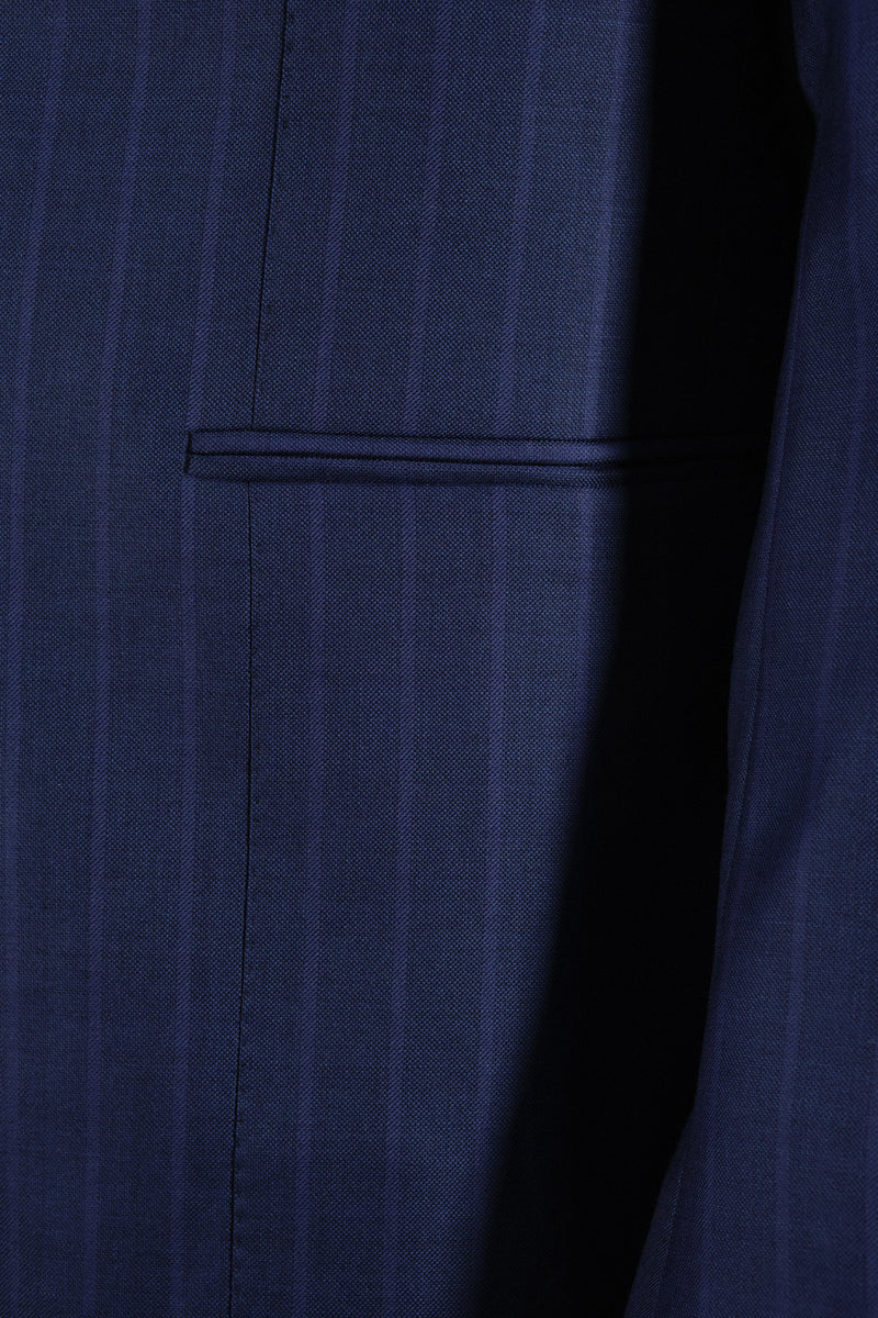 Blue pinstriped two-button suit  - Italian Cotton - Handmade in Italy