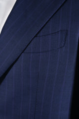 Blue pinstriped two-button suit  - Italian Cotton - Handmade in Italy