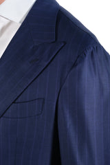 Blue pinstriped two-button suit  - Italian Cotton - Handmade in Italy