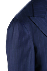 Blue pinstriped two-button suit  - Italian Cotton - Handmade in Italy