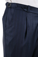 Dark Blue Bouble Breasted Pinstripe Suit - Italian Cotton - Handmade in Italy