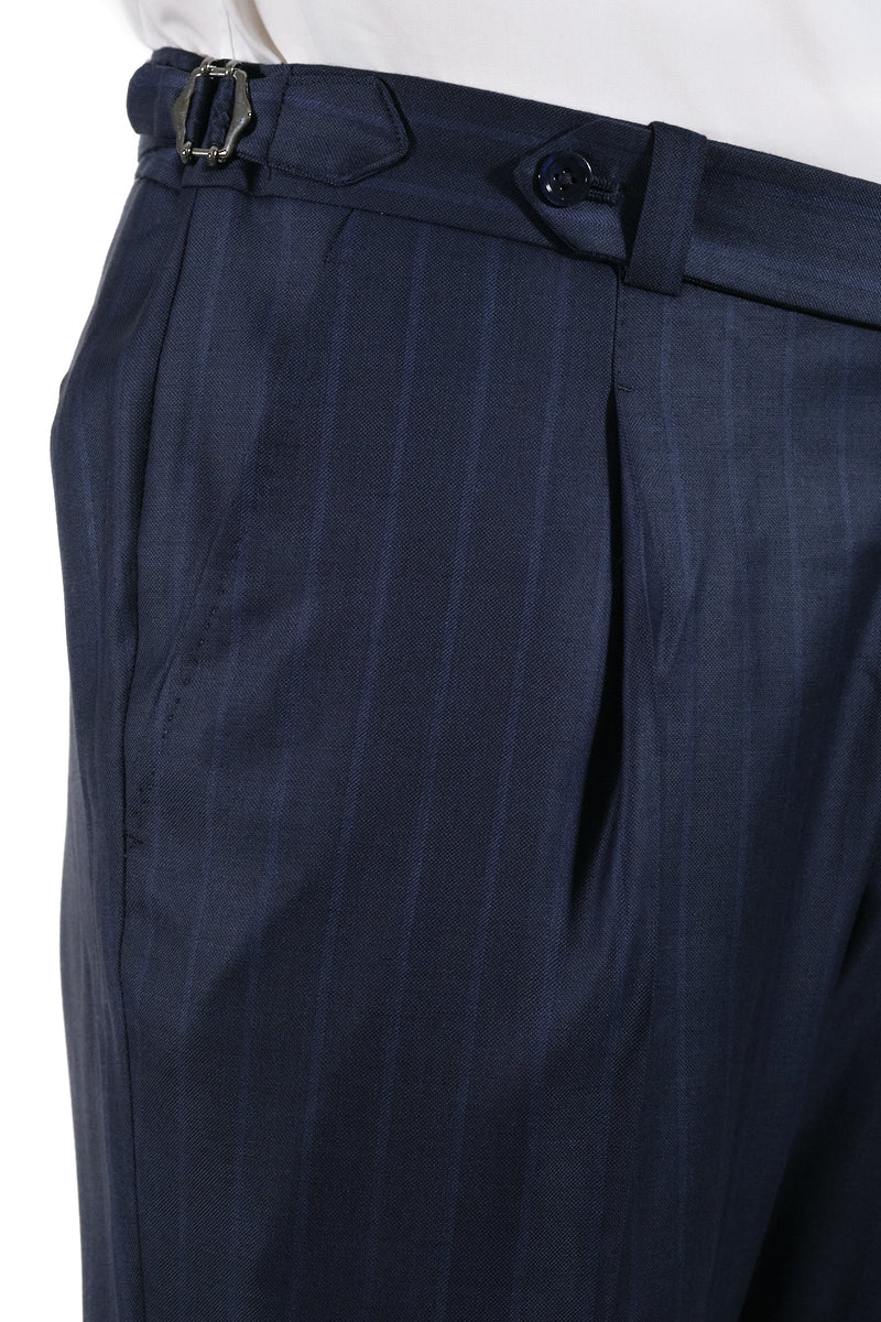 Dark Blue Bouble Breasted Pinstripe Suit - Italian Cotton - Handmade in Italy