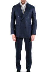 Dark Blue Bouble Breasted Pinstripe Suit - Italian Cotton - Handmade in Italy