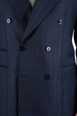 Dark Blue Bouble Breasted Pinstripe Suit - Italian Cotton - Handmade in Italy